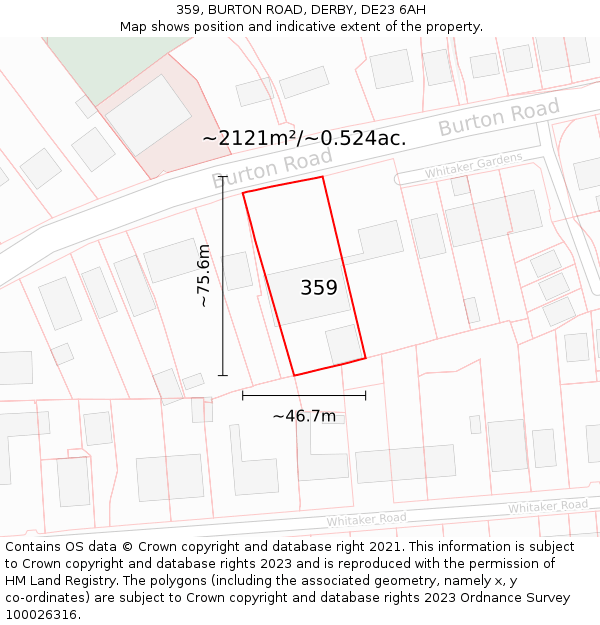 359, BURTON ROAD, DERBY, DE23 6AH: Plot and title map