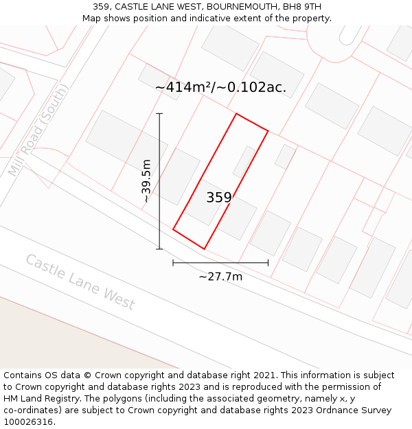 359, CASTLE LANE WEST, BOURNEMOUTH, BH8 9TH: Plot and title map