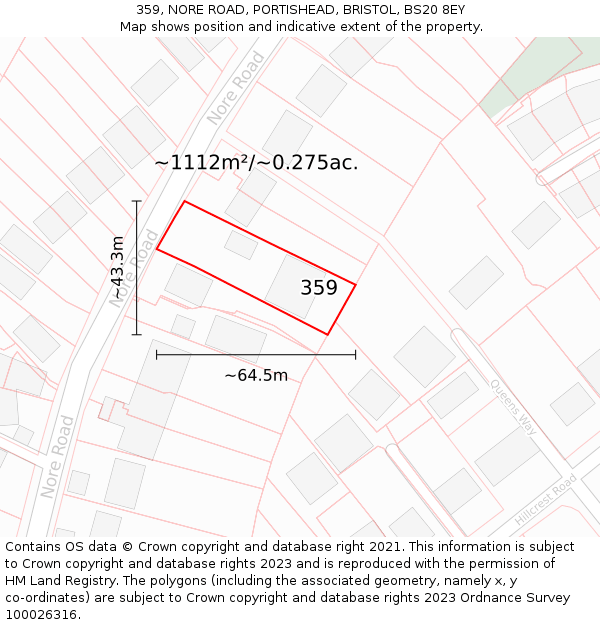 359, NORE ROAD, PORTISHEAD, BRISTOL, BS20 8EY: Plot and title map