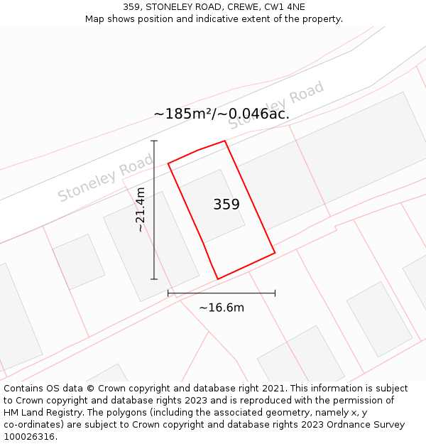 359, STONELEY ROAD, CREWE, CW1 4NE: Plot and title map