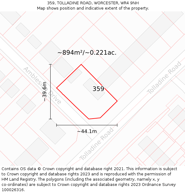 359, TOLLADINE ROAD, WORCESTER, WR4 9NH: Plot and title map