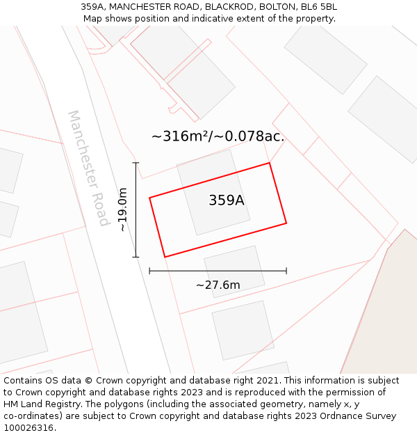 359A, MANCHESTER ROAD, BLACKROD, BOLTON, BL6 5BL: Plot and title map