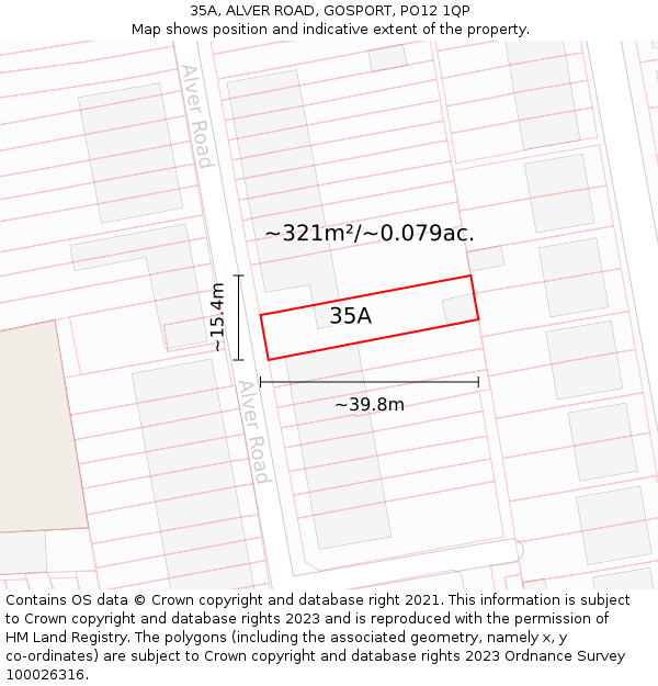 35A, ALVER ROAD, GOSPORT, PO12 1QP: Plot and title map