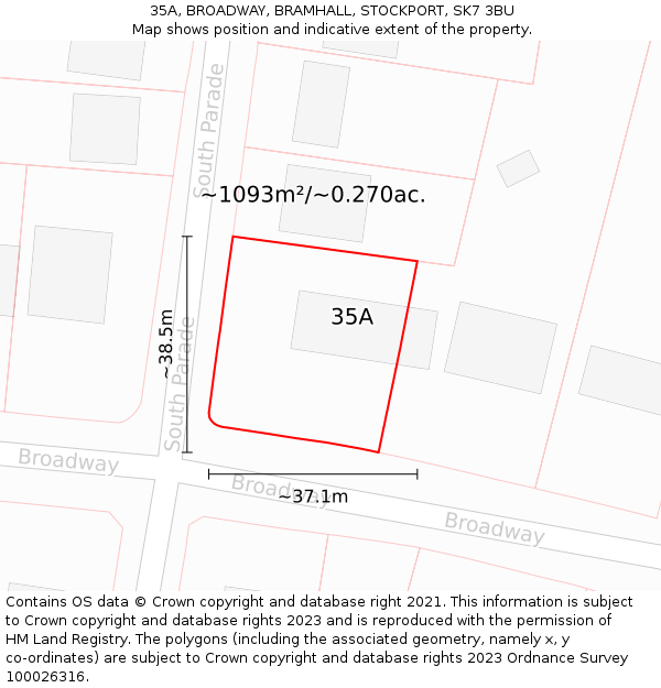 35A, BROADWAY, BRAMHALL, STOCKPORT, SK7 3BU: Plot and title map