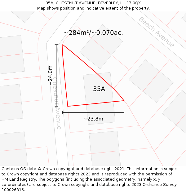 35A, CHESTNUT AVENUE, BEVERLEY, HU17 9QX: Plot and title map