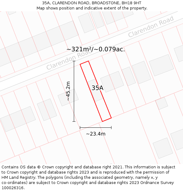 35A, CLARENDON ROAD, BROADSTONE, BH18 9HT: Plot and title map