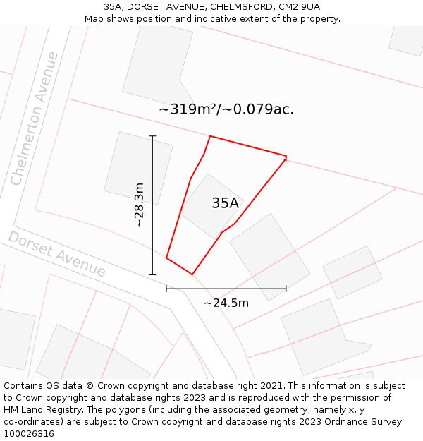 35A, DORSET AVENUE, CHELMSFORD, CM2 9UA: Plot and title map