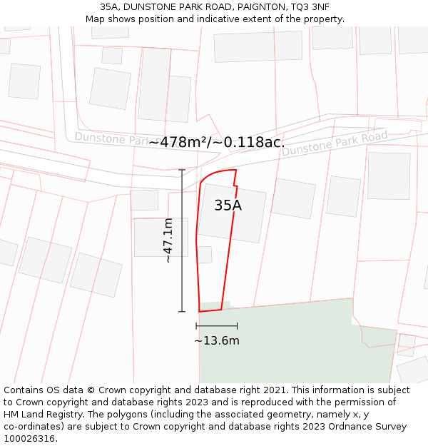 35A, DUNSTONE PARK ROAD, PAIGNTON, TQ3 3NF: Plot and title map