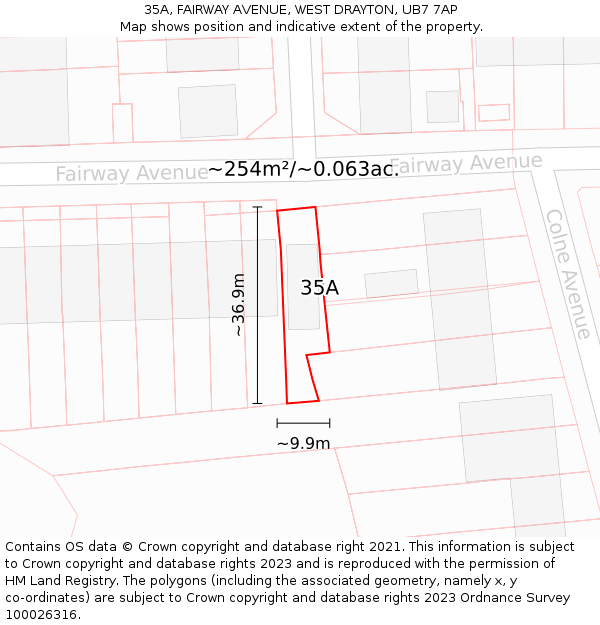 35A, FAIRWAY AVENUE, WEST DRAYTON, UB7 7AP: Plot and title map