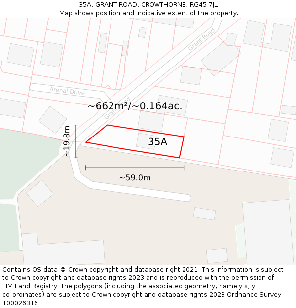 35A, GRANT ROAD, CROWTHORNE, RG45 7JL: Plot and title map