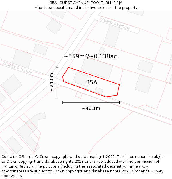 35A, GUEST AVENUE, POOLE, BH12 1JA: Plot and title map