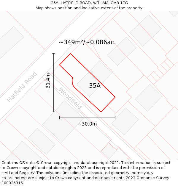 35A, HATFIELD ROAD, WITHAM, CM8 1EG: Plot and title map