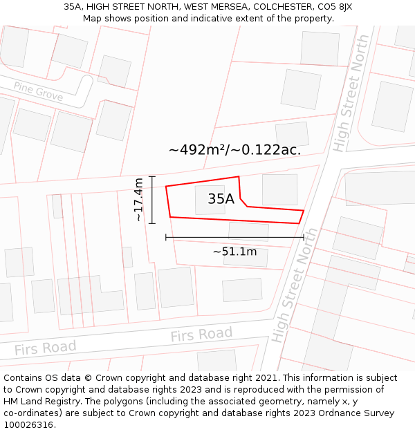 35A, HIGH STREET NORTH, WEST MERSEA, COLCHESTER, CO5 8JX: Plot and title map