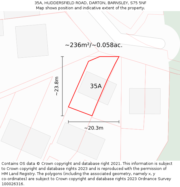 35A, HUDDERSFIELD ROAD, DARTON, BARNSLEY, S75 5NF: Plot and title map