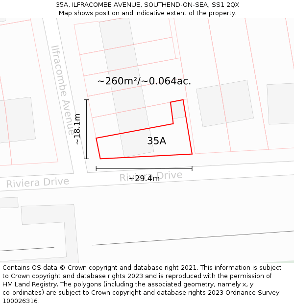 35A, ILFRACOMBE AVENUE, SOUTHEND-ON-SEA, SS1 2QX: Plot and title map