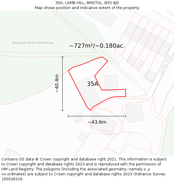 35A, LAMB HILL, BRISTOL, BS5 8JD: Plot and title map