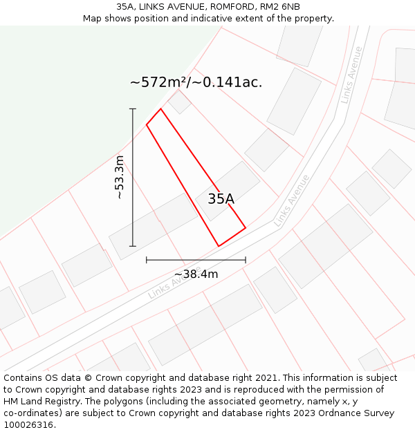 35A, LINKS AVENUE, ROMFORD, RM2 6NB: Plot and title map