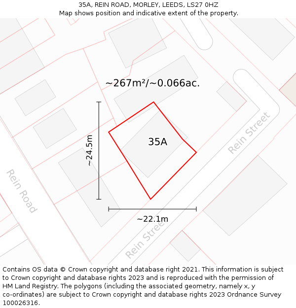 35A, REIN ROAD, MORLEY, LEEDS, LS27 0HZ: Plot and title map