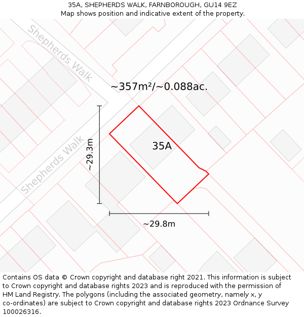 35A, SHEPHERDS WALK, FARNBOROUGH, GU14 9EZ: Plot and title map