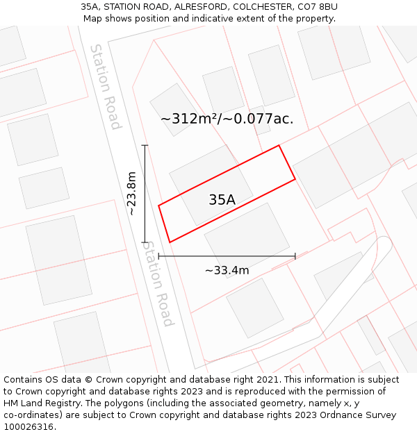 35A, STATION ROAD, ALRESFORD, COLCHESTER, CO7 8BU: Plot and title map