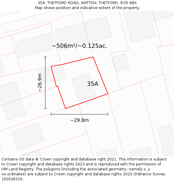 35A, THETFORD ROAD, WATTON, THETFORD, IP25 6BX: Plot and title map