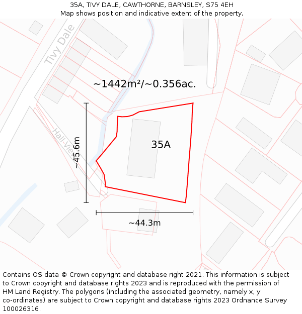 35A, TIVY DALE, CAWTHORNE, BARNSLEY, S75 4EH: Plot and title map