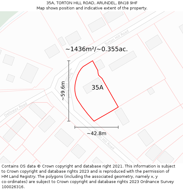 35A, TORTON HILL ROAD, ARUNDEL, BN18 9HF: Plot and title map