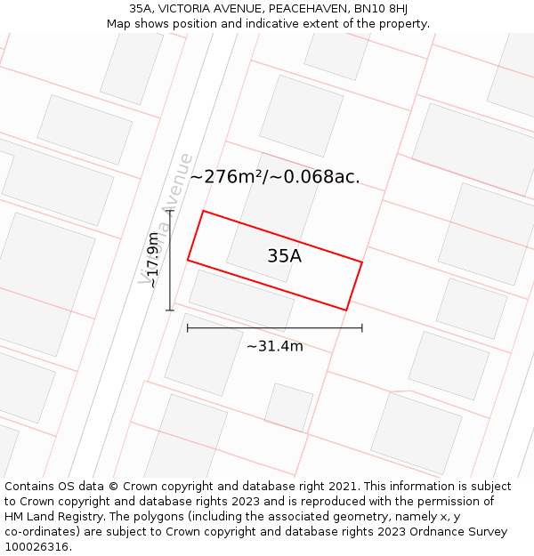 35A, VICTORIA AVENUE, PEACEHAVEN, BN10 8HJ: Plot and title map