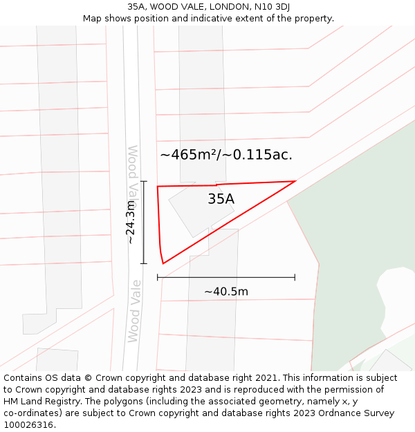 35A, WOOD VALE, LONDON, N10 3DJ: Plot and title map