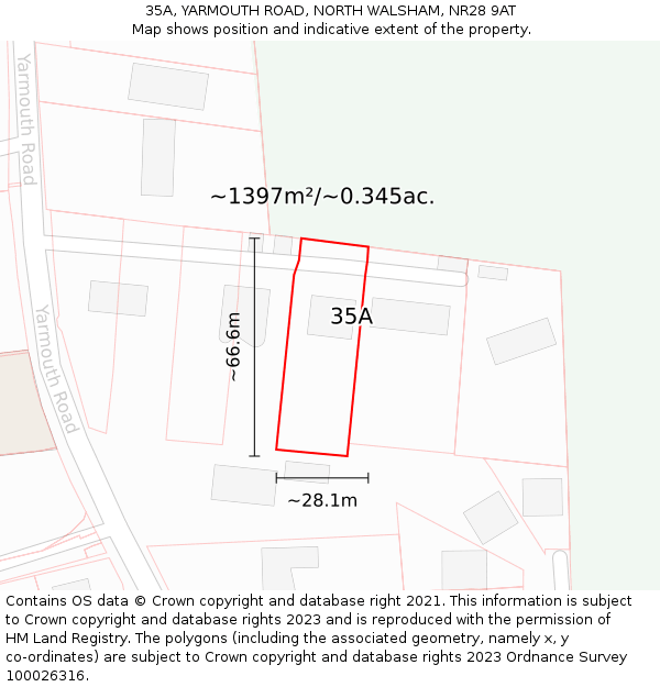 35A, YARMOUTH ROAD, NORTH WALSHAM, NR28 9AT: Plot and title map