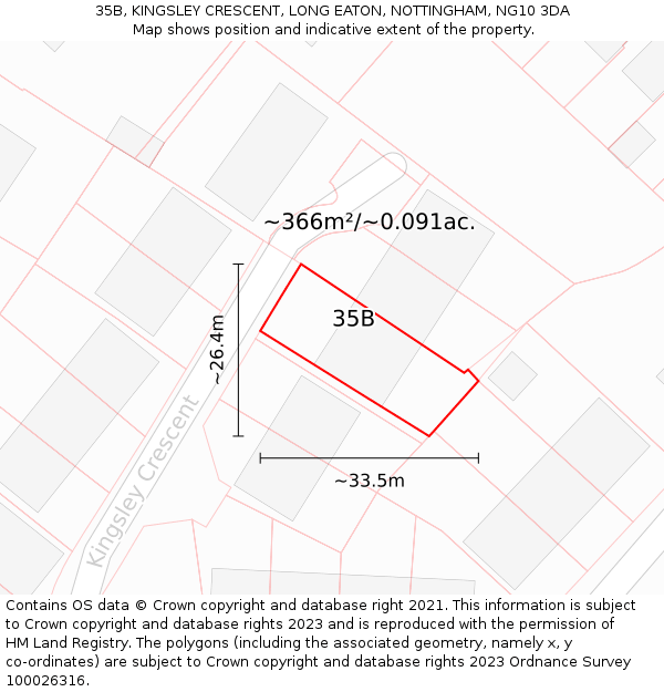 35B, KINGSLEY CRESCENT, LONG EATON, NOTTINGHAM, NG10 3DA: Plot and title map
