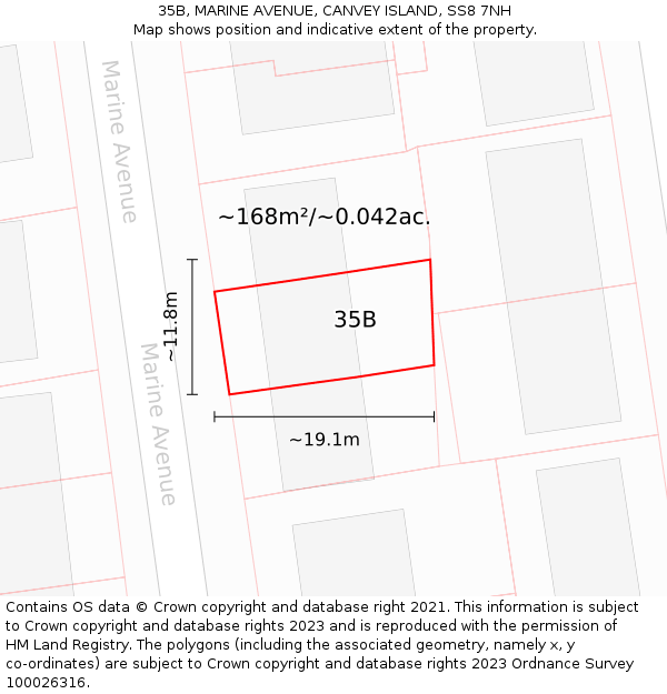 35B, MARINE AVENUE, CANVEY ISLAND, SS8 7NH: Plot and title map