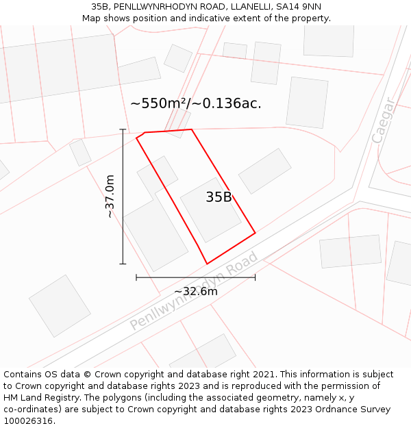 35B, PENLLWYNRHODYN ROAD, LLANELLI, SA14 9NN: Plot and title map