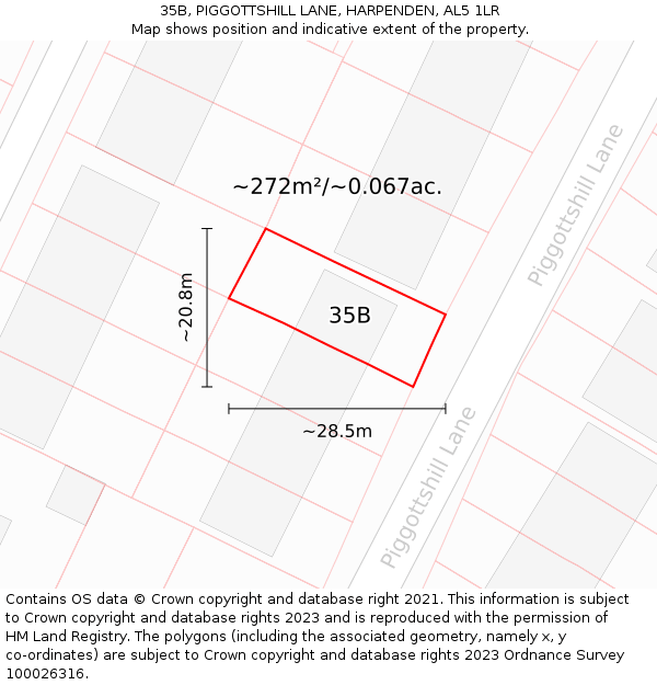 35B, PIGGOTTSHILL LANE, HARPENDEN, AL5 1LR: Plot and title map