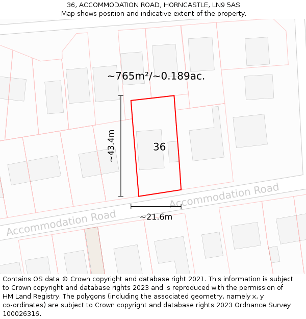 36, ACCOMMODATION ROAD, HORNCASTLE, LN9 5AS: Plot and title map