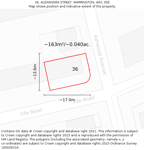 36, ALEXANDRA STREET, WARRINGTON, WA1 3SE: Plot and title map