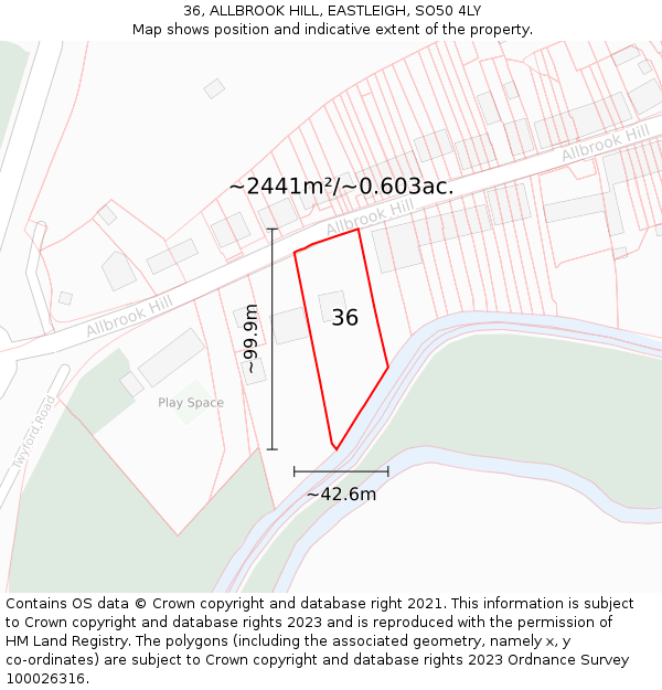 36, ALLBROOK HILL, EASTLEIGH, SO50 4LY: Plot and title map