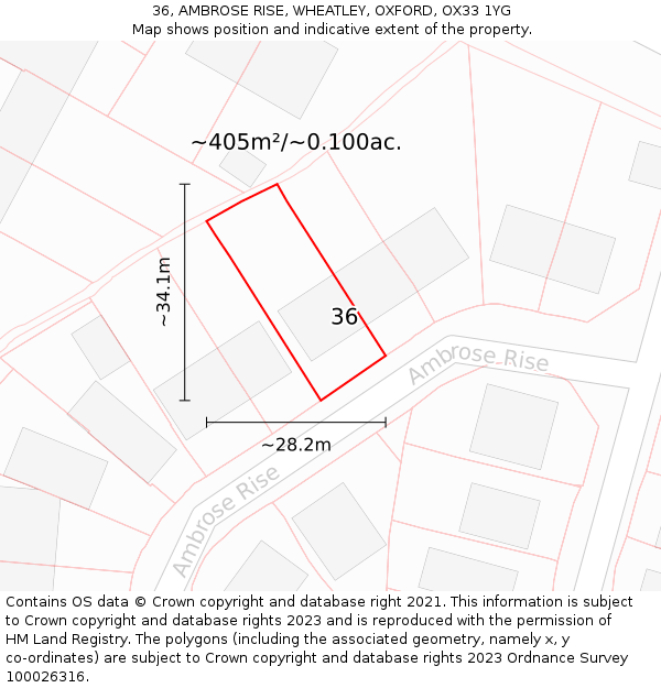 36, AMBROSE RISE, WHEATLEY, OXFORD, OX33 1YG: Plot and title map