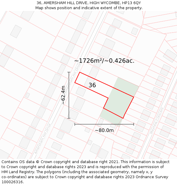 36, AMERSHAM HILL DRIVE, HIGH WYCOMBE, HP13 6QY: Plot and title map