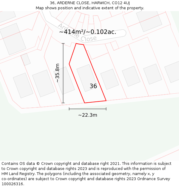 36, ARDERNE CLOSE, HARWICH, CO12 4UJ: Plot and title map