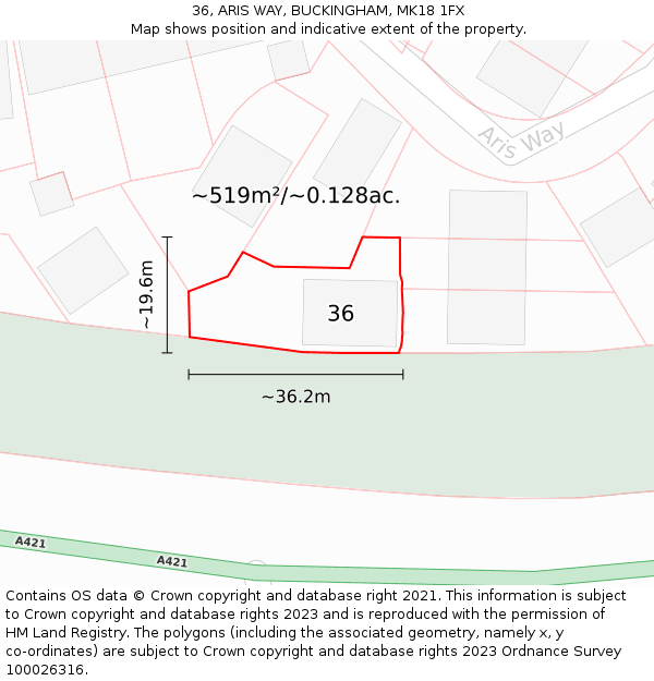 36, ARIS WAY, BUCKINGHAM, MK18 1FX: Plot and title map