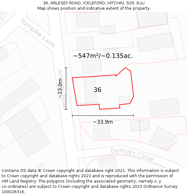 36, ARLESEY ROAD, ICKLEFORD, HITCHIN, SG5 3UU: Plot and title map