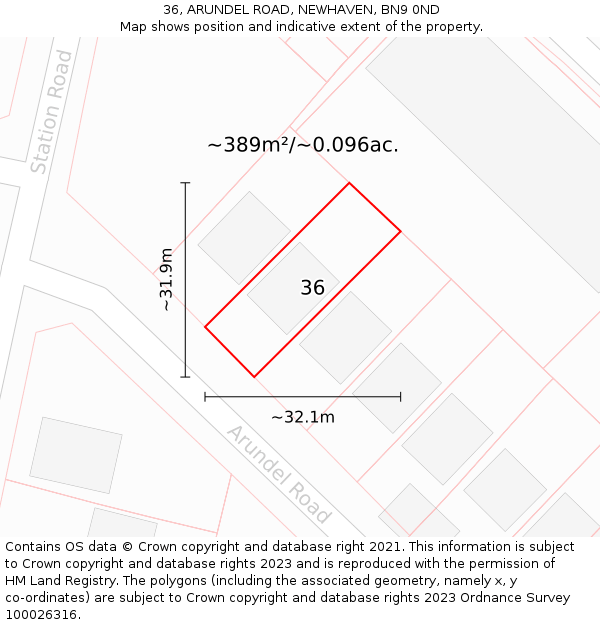 36, ARUNDEL ROAD, NEWHAVEN, BN9 0ND: Plot and title map