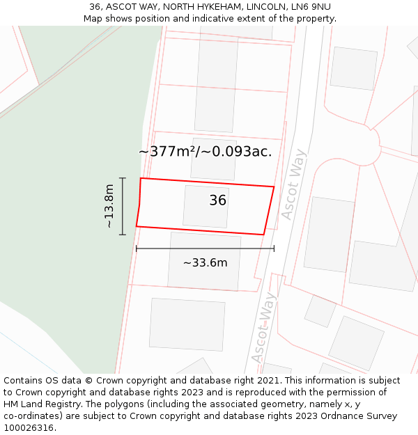 36, ASCOT WAY, NORTH HYKEHAM, LINCOLN, LN6 9NU: Plot and title map