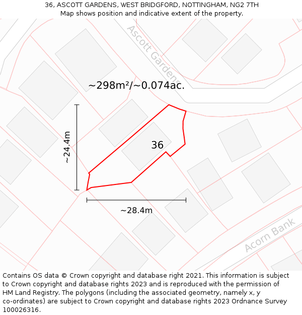 36, ASCOTT GARDENS, WEST BRIDGFORD, NOTTINGHAM, NG2 7TH: Plot and title map