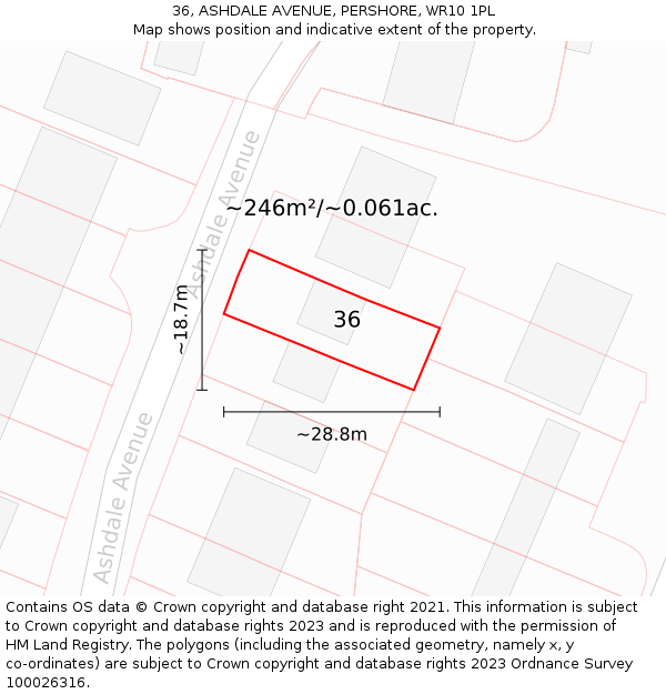 36, ASHDALE AVENUE, PERSHORE, WR10 1PL: Plot and title map