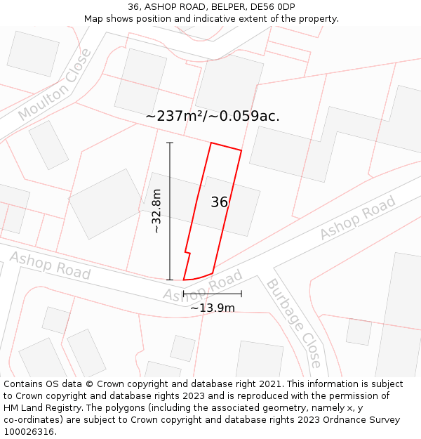 36, ASHOP ROAD, BELPER, DE56 0DP: Plot and title map