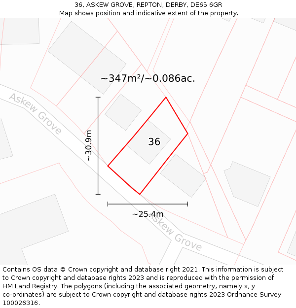 36, ASKEW GROVE, REPTON, DERBY, DE65 6GR: Plot and title map