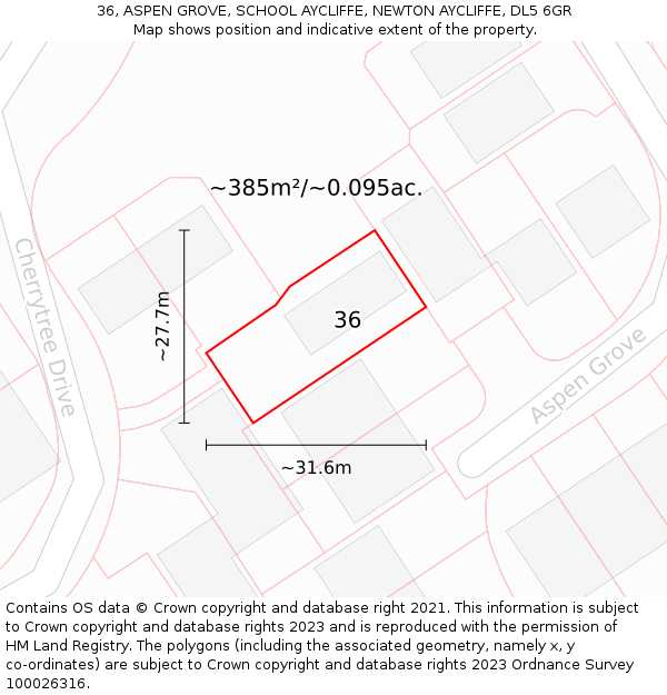 36, ASPEN GROVE, SCHOOL AYCLIFFE, NEWTON AYCLIFFE, DL5 6GR: Plot and title map