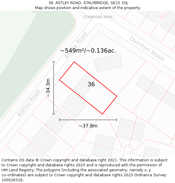 36, ASTLEY ROAD, STALYBRIDGE, SK15 1NJ: Plot and title map